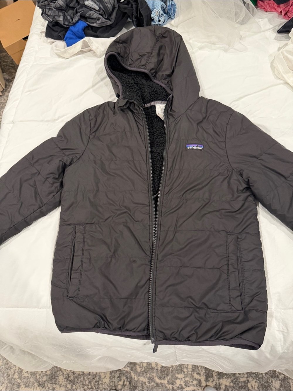 Patagonia Black Hooded Kids Puffer Jacket
